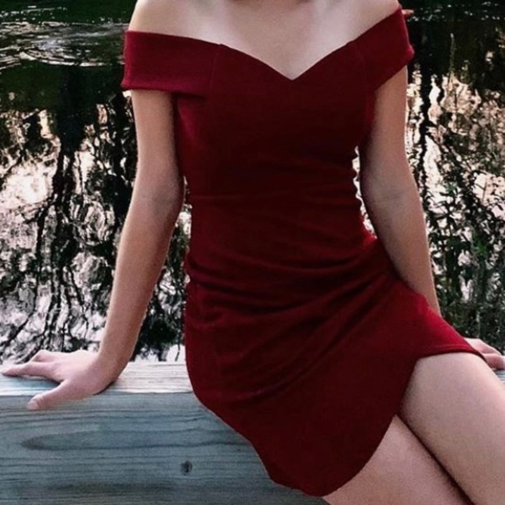 Off the shoulder fitted red dress